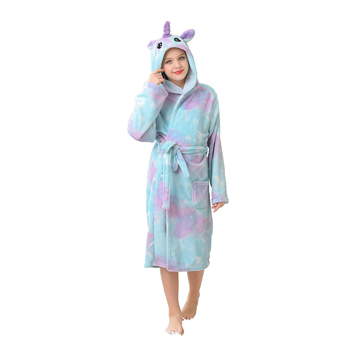 V.&GRIN Girls Fleece Robe, Hooded Toddler Soft Fuzzy Bathrobe for Kids 3-14 Years