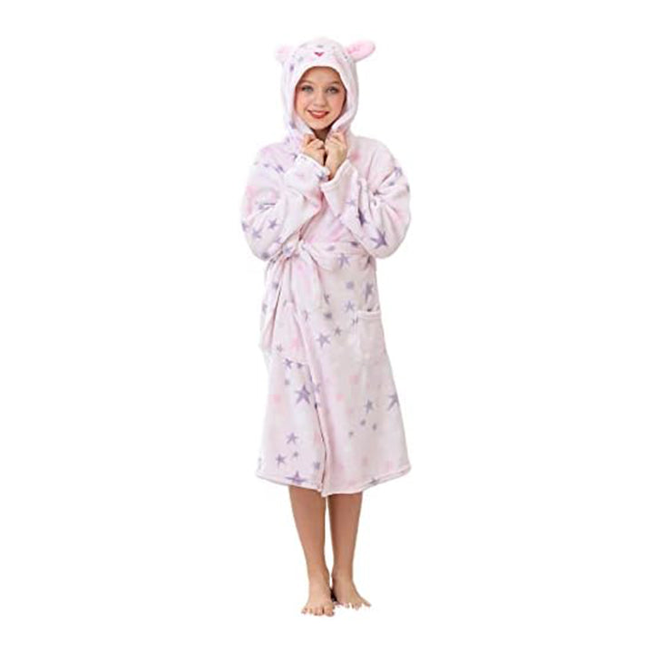 V.&GRIN Girls Fleece Robe, Hooded Toddler Soft Fuzzy Bathrobe for Kids 3-14 Years