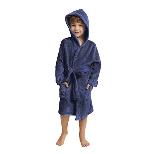 V.&GRIN Boys Fleece Robe, Hooded Toddler Soft Fuzzy Bathrobe for Kids 3-14 Years