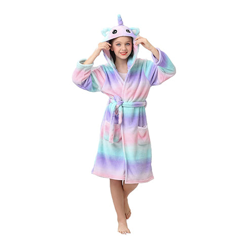 V.&GRIN Girls Fleece Robe, Hooded Toddler Soft Fuzzy Bathrobe for Kids 3-14 Years