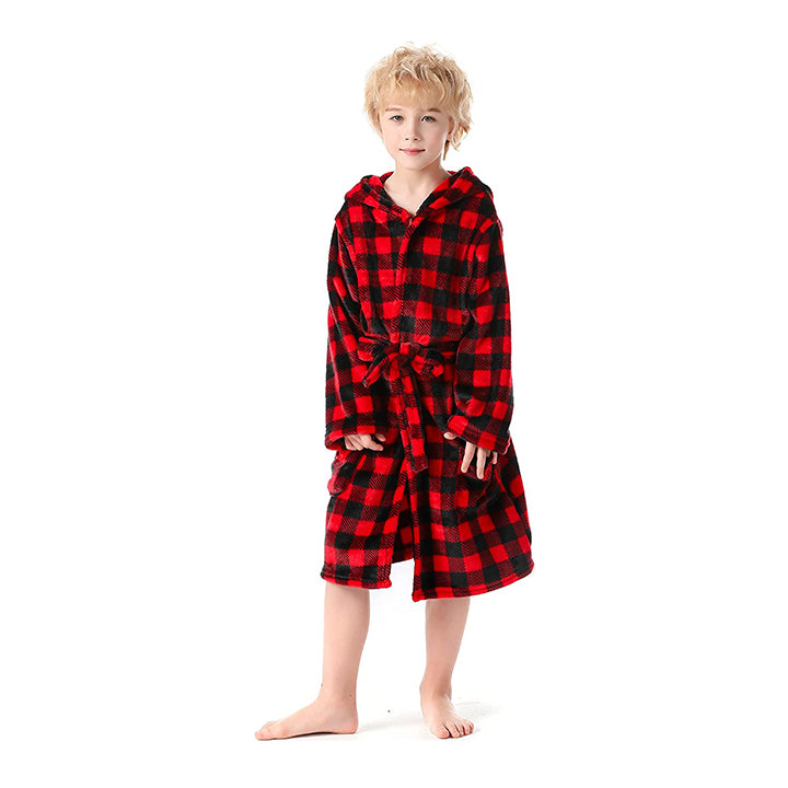 V.&GRIN Boys Girls Fleece Bathrobe, Hooded Toddler Soft Fuzzy Robe for Kids 3-14 Years