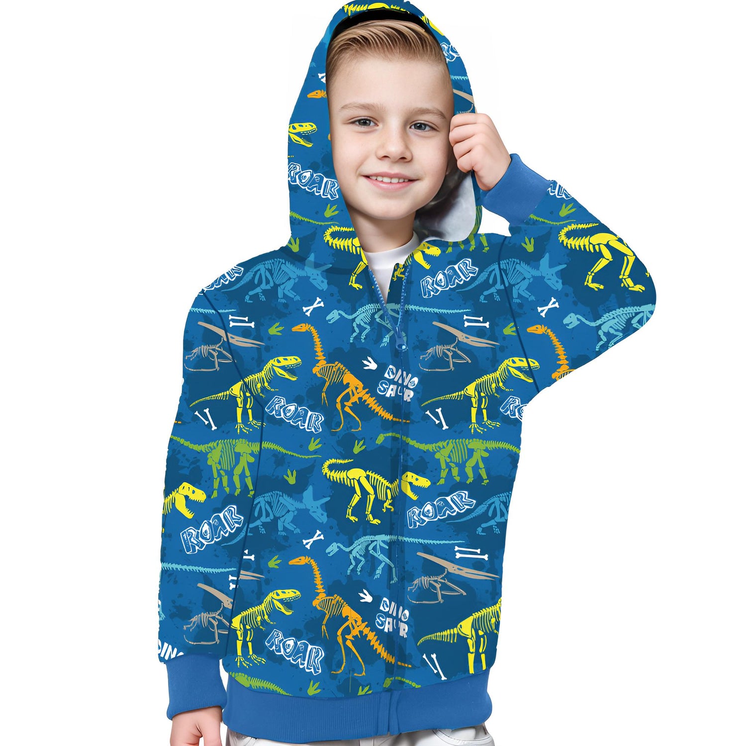 Boys Zip up Hoodie Size 5-14, Dinosaur Sweatshirt Soft Brushed Fleece Fall Outerwear Jacket Sudaderas para