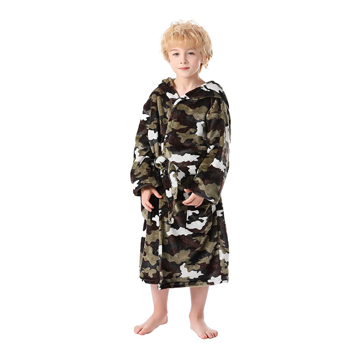 V.&GRIN Boys Girls Fleece Bathrobe, Hooded Toddler Soft Fuzzy Robe for Kids 3-14 Years