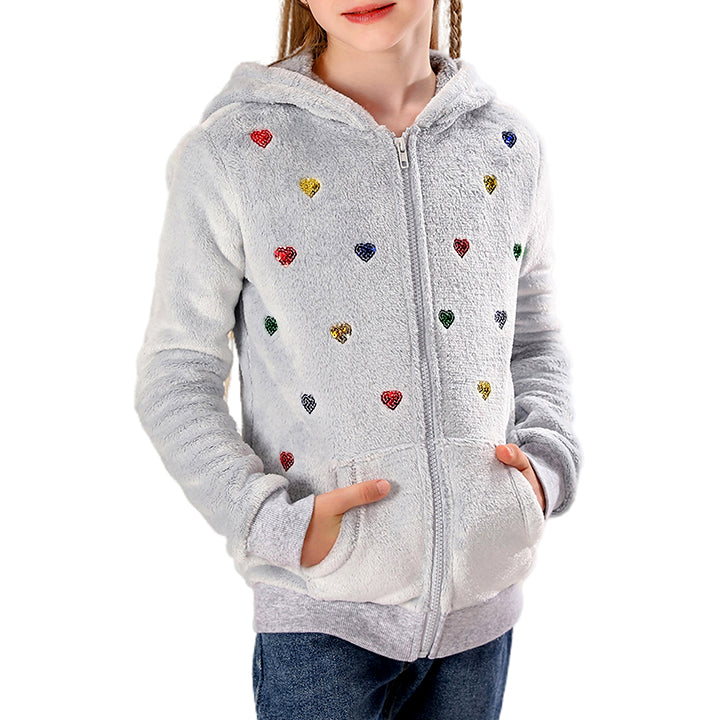 V.&GRIN Girl Zip up Hoodie Sweatshirt Soft Fuzzy Fleece Jacket with Pocket for Girls 5-16 Years