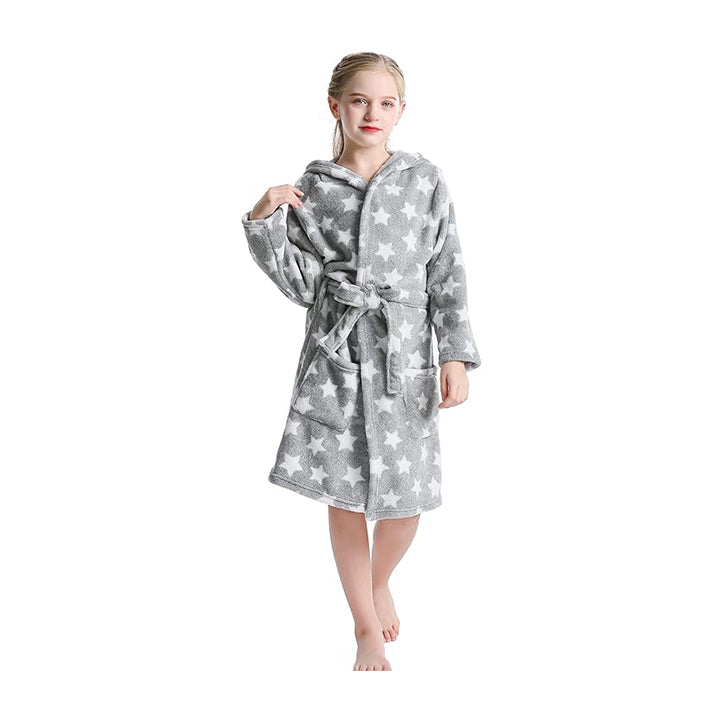 V.&GRIN Girls Fleece Robe, Hooded Toddler Soft Fuzzy Bathrobe for Kids 3-14 Years