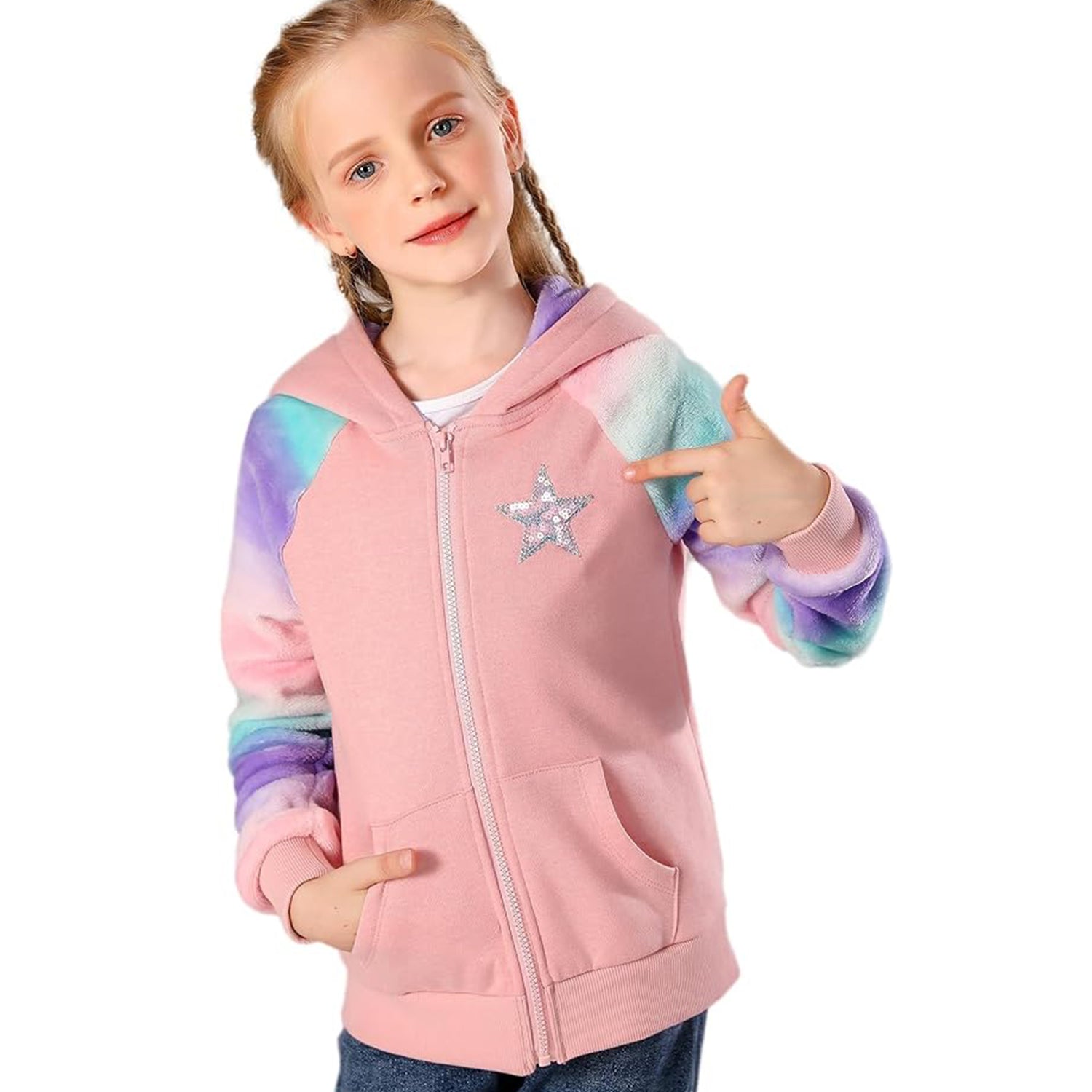 V.&GRIN Girl Zip up Hoodie Sweatshirt Soft Fuzzy Fleece Jacket with Pocket for Girls 5-16 Years