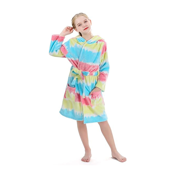 V.&GRIN Girls Fleece Robe, Hooded Toddler Soft Fuzzy Bathrobe for Kids 3-14 Years