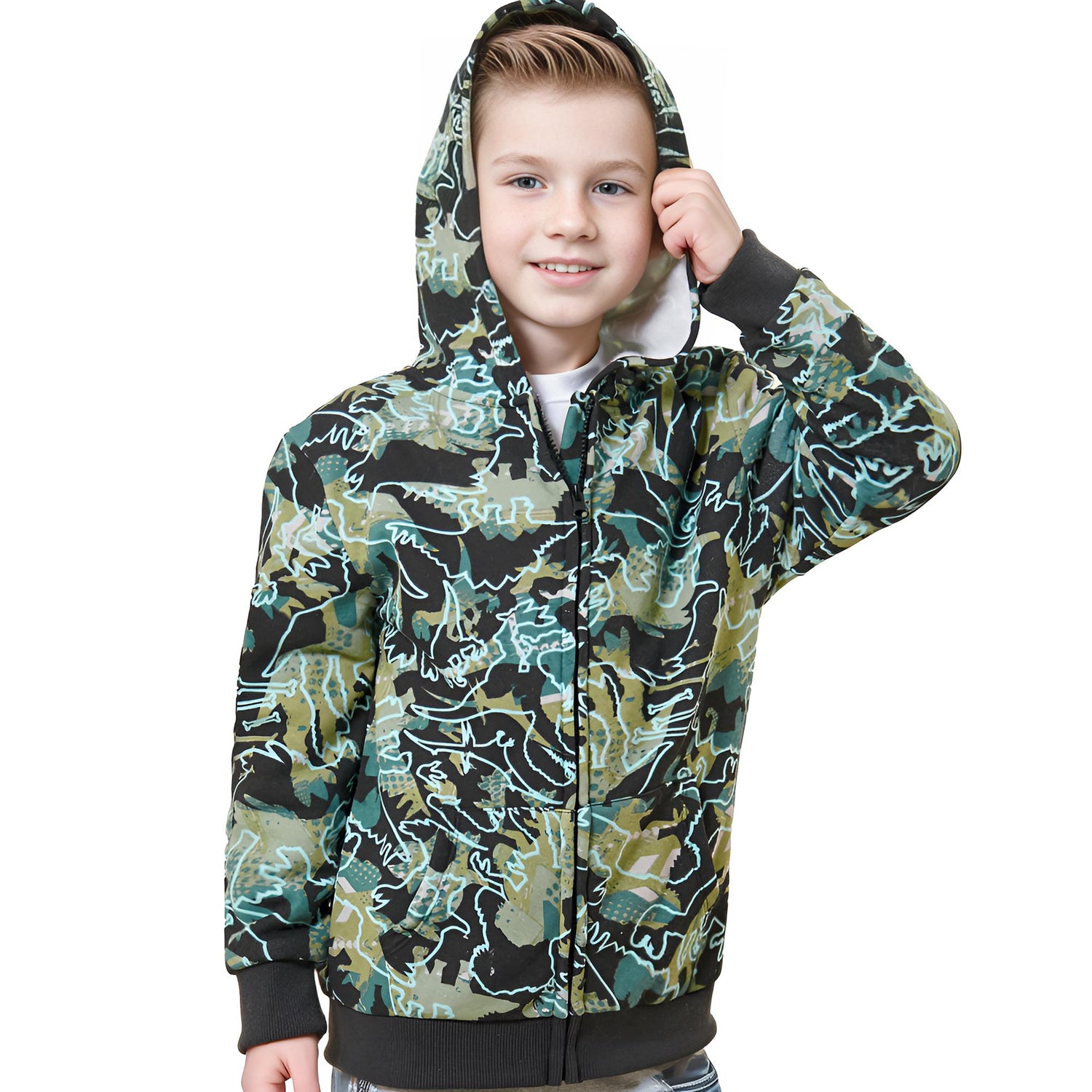 Boys Zip up Hoodie Dinosaur Sweatshirt Soft Brushed Fleece Fall Outerwear Jacket Sudaderas para