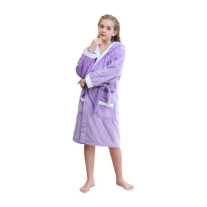 V.&GRIN Girls Fleece Robe, Hooded Toddler Soft Fuzzy Bathrobe for Kids 3-14 Years