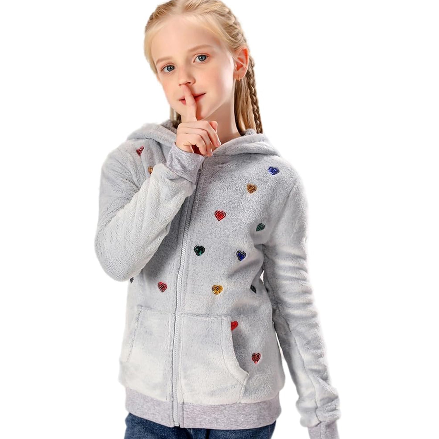 V.&GRIN Girl Zip up Hoodie Sweatshirt Soft Fuzzy Fleece Jacket with Pocket for Girls 5-16 Years