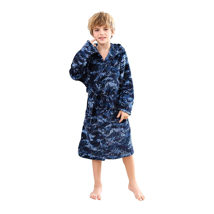 V.&GRIN Boys Fleece Robe, Hooded Toddler Soft Fuzzy Bathrobe for Kids 3-14 Years