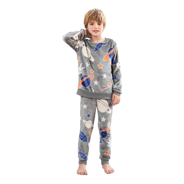 V.&GRIN Boys Girls Fleece Pajamas, Soft Cozy Pullover Sweatshirt Pants Set for Kids 7-16 Years