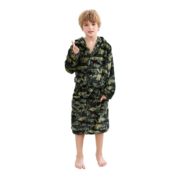 V.&GRIN Boys Fleece Robe, Hooded Toddler Soft Fuzzy Bathrobe for Kids 3-14 Years