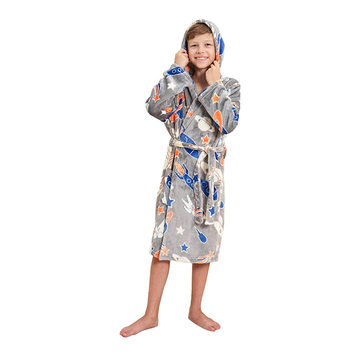 V.&GRIN Boys Fleece Robe, Hooded Toddler Soft Fuzzy Bathrobe for Kids 3-14 Years