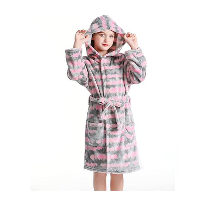 V.&GRIN Girls Fleece Robe, Hooded Toddler Soft Fuzzy Bathrobe for Kids 3-14 Years